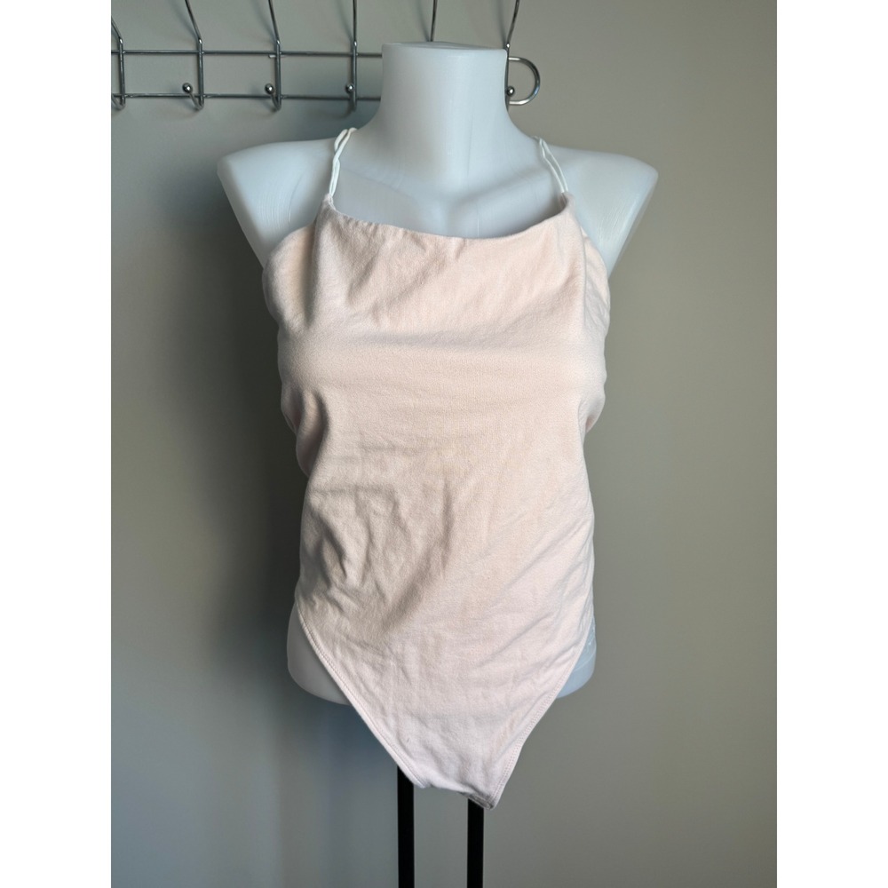 Jed North Strappy Back Halter Bodysuit Pink Large Balletcore Coquette Minimalist